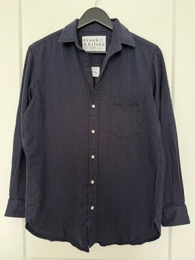 NWOT Frank & Eileen Joedy Navy Herringbone Button-Up Shirt - XS Runs Large
